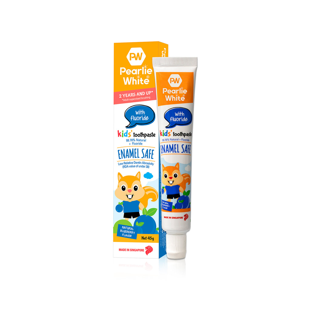 Pearlie White Enamel Safe Kids Fluoride Blueberry Toothpaste 45g